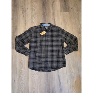NWT Woolrich Men's XXL 2XL Grey Black Plaid Trout Run Button Down 100% Cotton